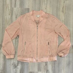 Cato Light Baby Pink Satin Full Zip Up Lightweight Bomber Jacket Pockets Size L